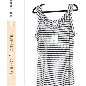 Gibson Latimer Striped Knit Sleeveless Top, Navy Off White, Size M